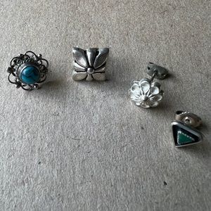 4 Small Post Earrings Turquoise / Silver